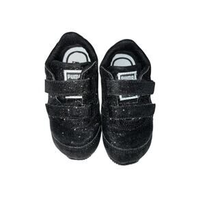 PUMA Steeple Glitz Baby Sneakers Black Glitter Hook Loop Shoes size 5C
